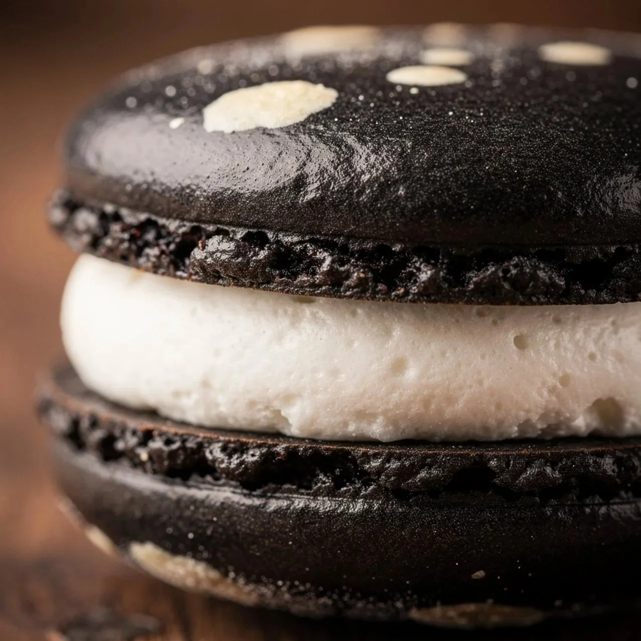 Delicious homemade Oreo Macarons on a plate, showcasing their unique creamy filling.