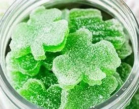 Shamrock homemade gummies made with Jello in a festive shape