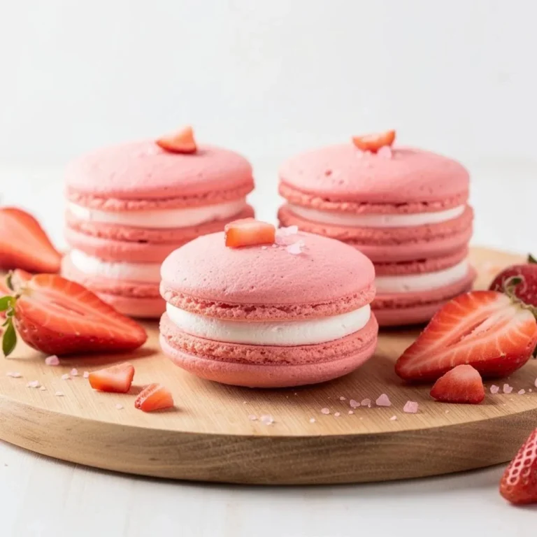 Homemade strawberry whoopie pies stacked on a plate.