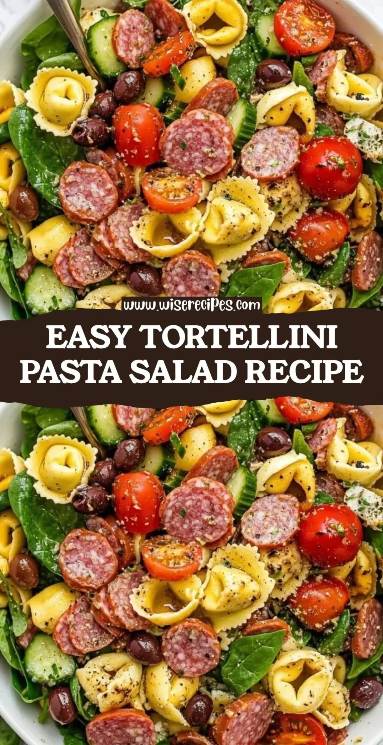 Bowl of vibrant Tortellini Pasta Salad with vegetables and dressing