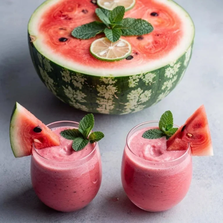 Refreshing watermelon smoothie in a glass with mint leaves